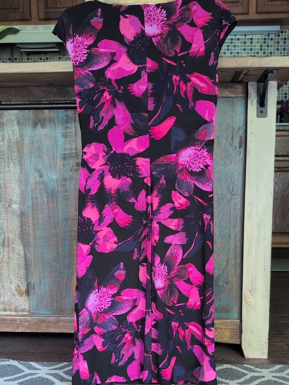 American Living Pink Purple Black Floral Faux Wrap V-Neck Dress - Women's 12 - Picture 6 of 6